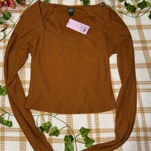 Wild Fable Brown Ribbed Long Sleeve Top